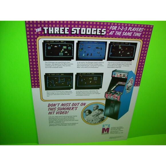 The Three Stooges Arcade FLYER Original 1984 Moe Larry Curly Game Art Print - Picture 4 of 6